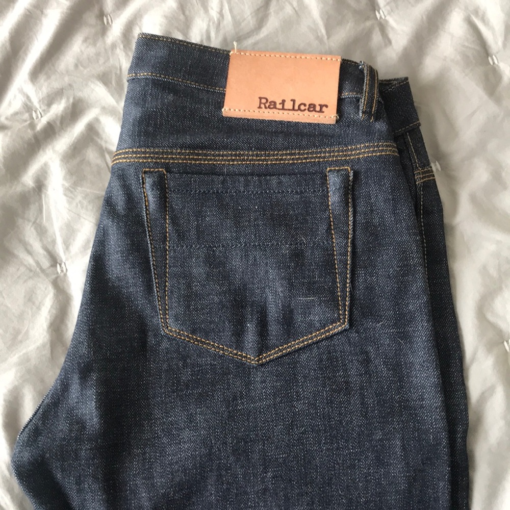 Raw denim jeans